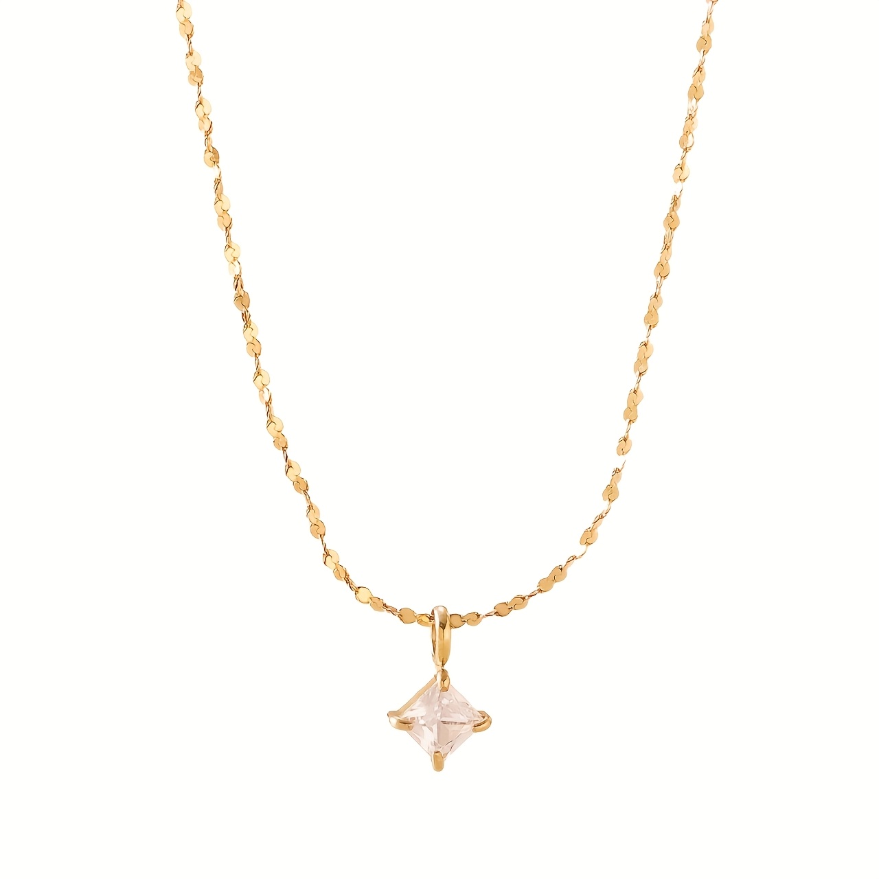 Y-Shaped Thin Chain Necklace with Mini Square Zirconia Pendant